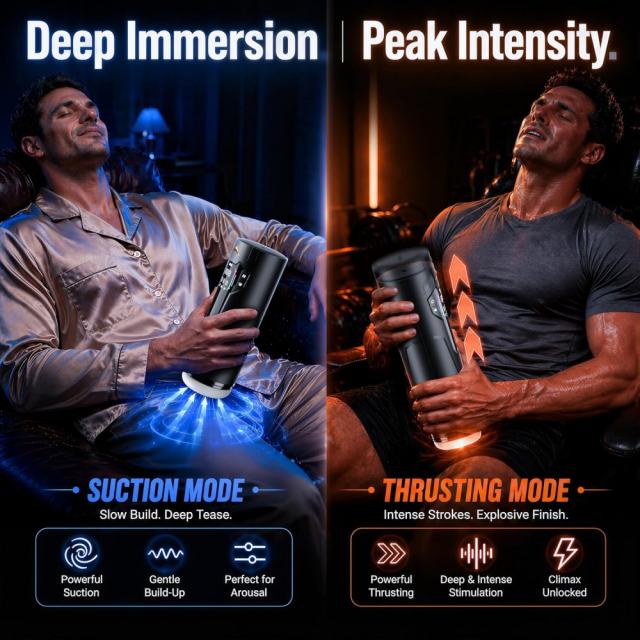 10.44" Black & White Rechargeable Waterproof TPE + ABS App-Controlled Automatic Male Masturbator – 7 Vibrating + 7 Suction + 7 Thrusting Modes