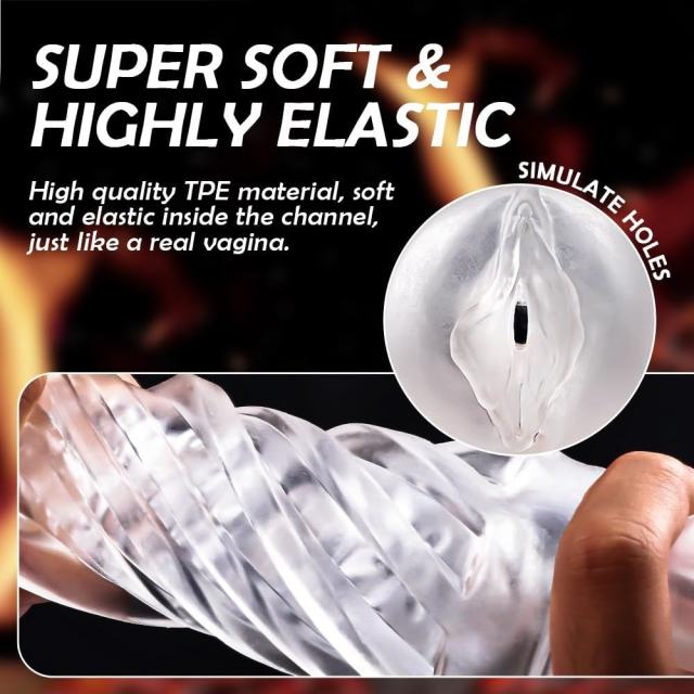 Transparent TPE Life-Like Vagina Male Masturbator with 7'' Depth