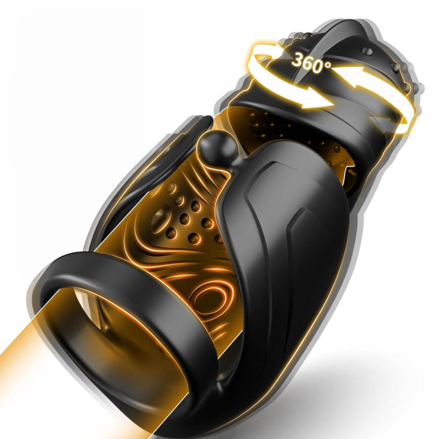 5.48" Black Rechargeable Waterproof Silicone Rotating Male Masturbator – 10 Vibrating + 10 Rotating Modes