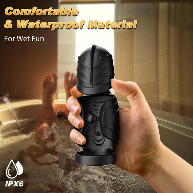 5.48" Black Rechargeable Waterproof Silicone Rotating Male Masturbator – 10 Vibrating + 10 Rotating Modes