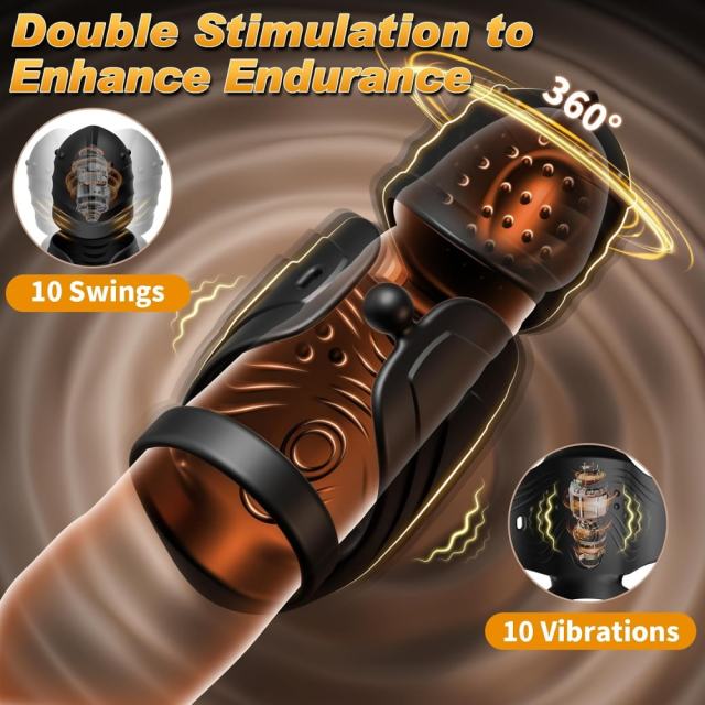 5.48" Black Rechargeable Waterproof Silicone Rotating Male Masturbator – 10 Vibrating + 10 Rotating Modes