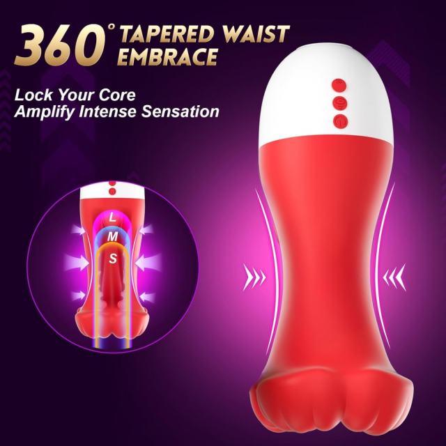7.88" Red & White Rechargeable Waterproof Silicone Massager – 10 Vibrating + 10 Tongue-Licking + 4 Suction Modes