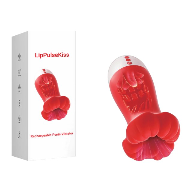 Customizable 7.88" Red &amp; White Rechargeable Waterproof Silicone Massager – 10 Vibrating + 10 Tongue-Licking + 4 Suction Modes