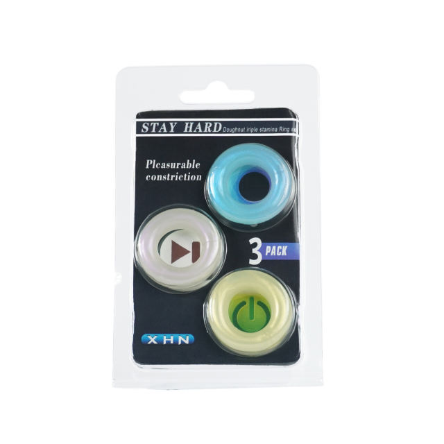 3-Piece Stay Hard Metallic Iridescent TPE Cock Ring Set – Retail Blister Pack