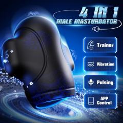 Black Rechargeable Waterproof Silicone App-Controlled Male Masturbator – 9 Vibrating Modes