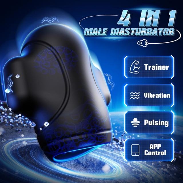Black Rechargeable Waterproof Silicone App-Controlled Male Masturbator – 9 Vibrating Modes