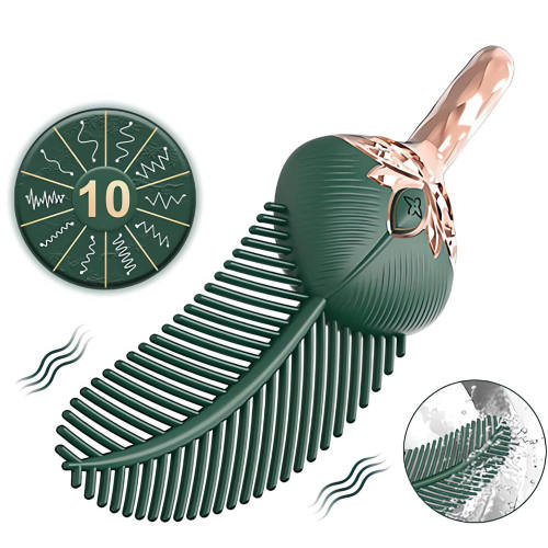 7.49" Green & Gold Rechargeable Waterproof Silicone Feather-Style Vibrator – 10 Vibrating Modes
