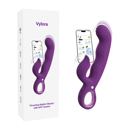8.67" Dark Purple Rechargeable Waterproof Silicone App-Controlled Thrusting Rabbit Vibrator – 9 Vibrating + 9 Thrusting Modes