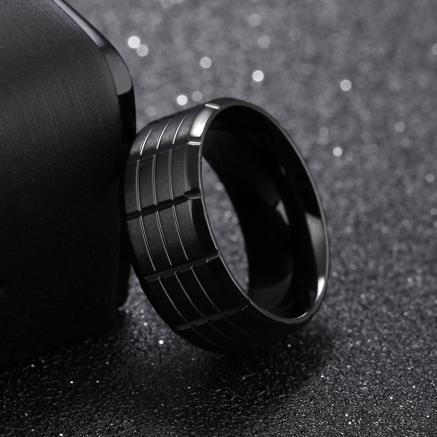 Black Stainless Steel Mens Ring