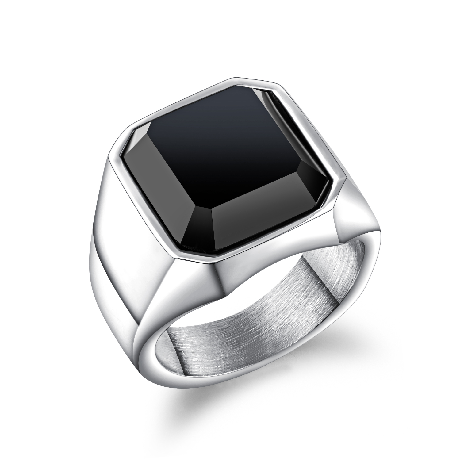 Black Stone Stainless Steel Ring