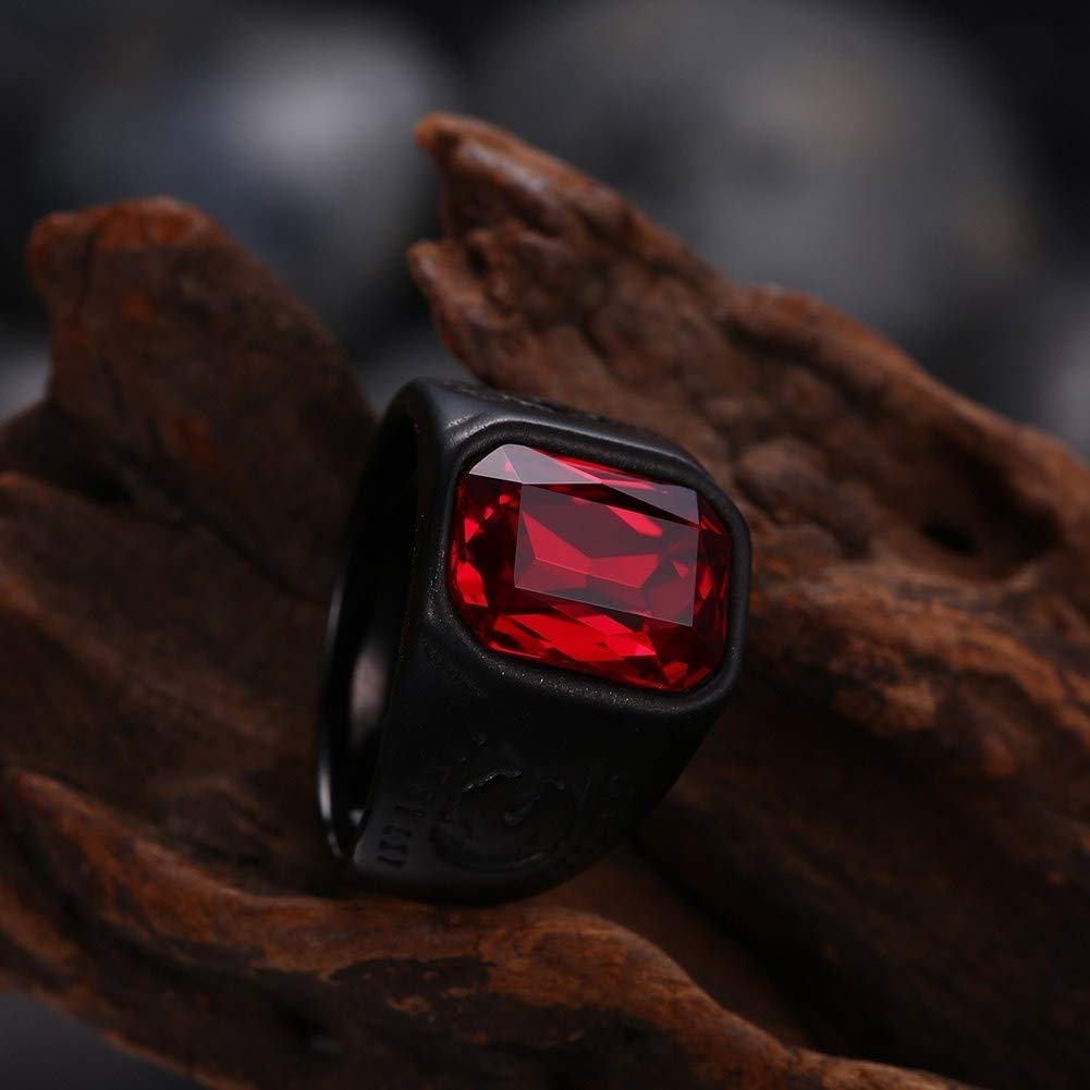 Stainless Steel Ruby Ring