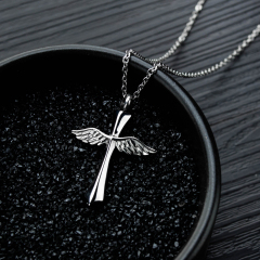 Stainless Steel Cross Wings Necklace