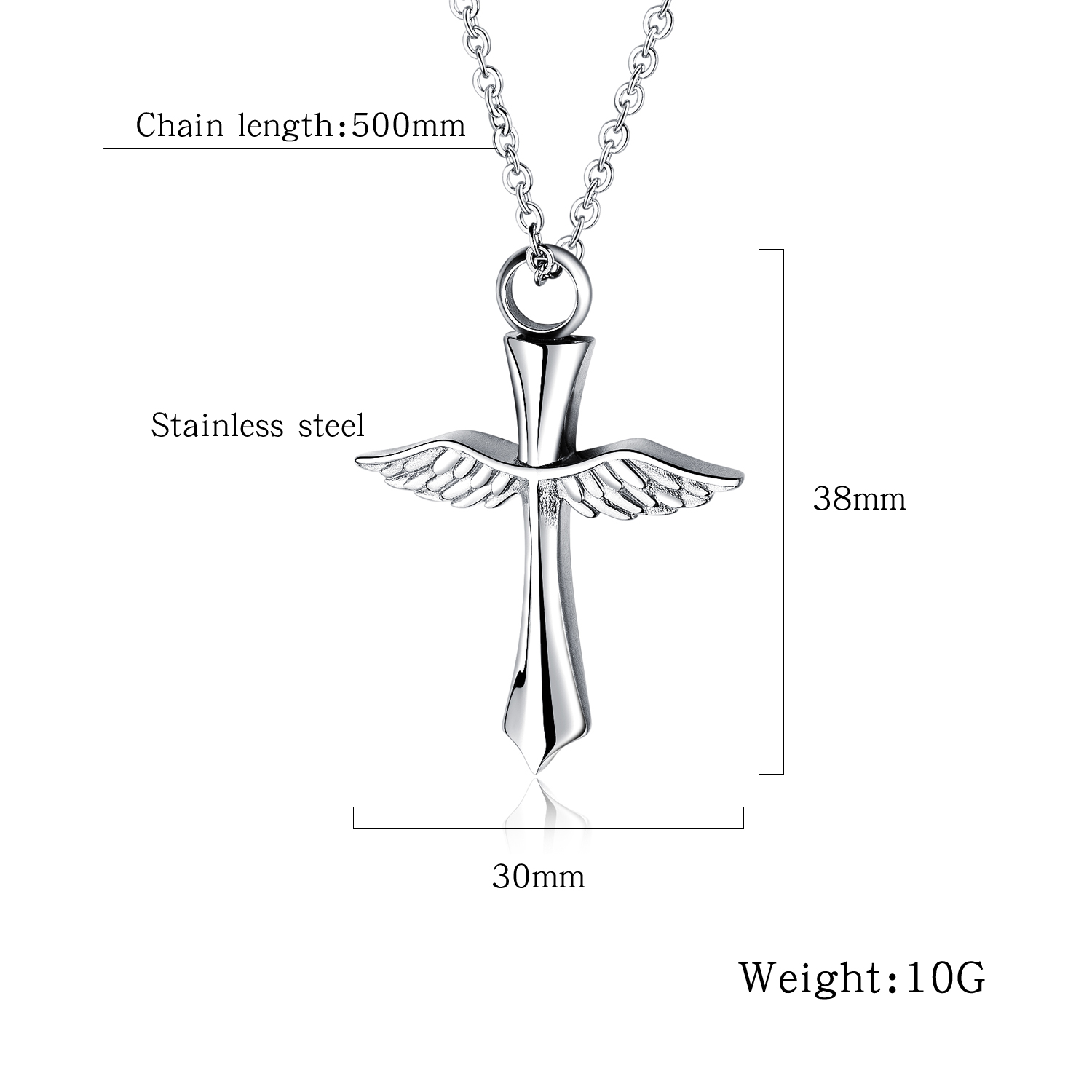 Stainless Steel Cross Wings Necklace