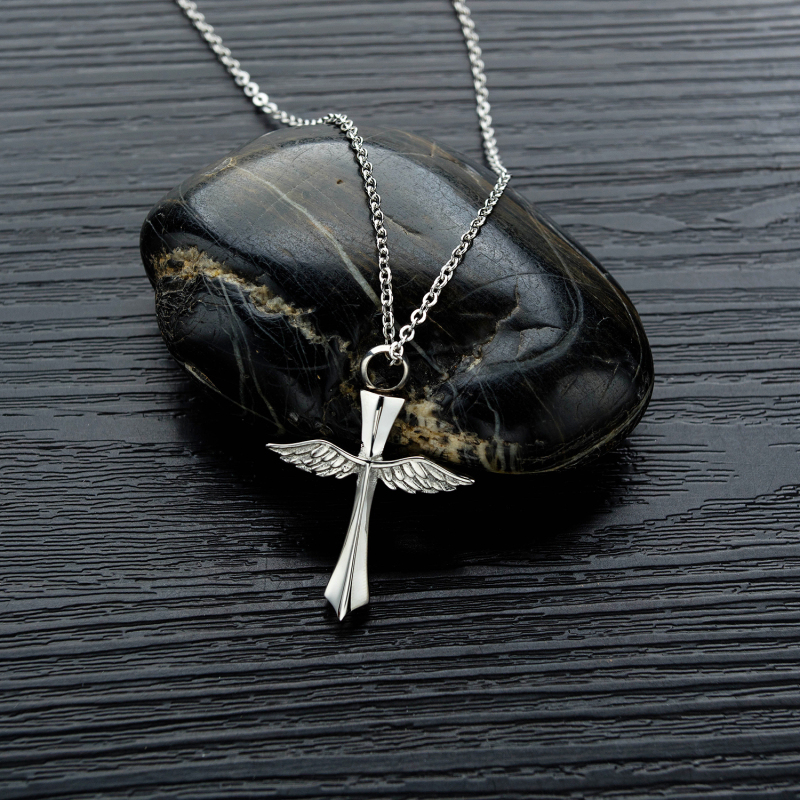 Stainless Steel Cross Wings Necklace