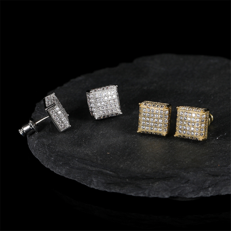 Mens Silver Iced Out Earrings