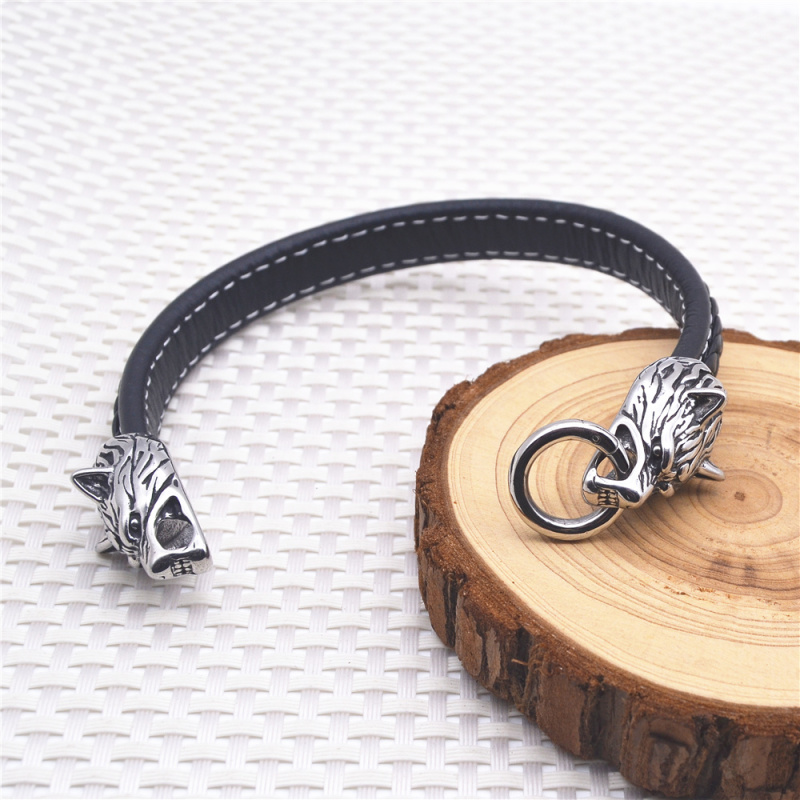 Mens leather name bracelet