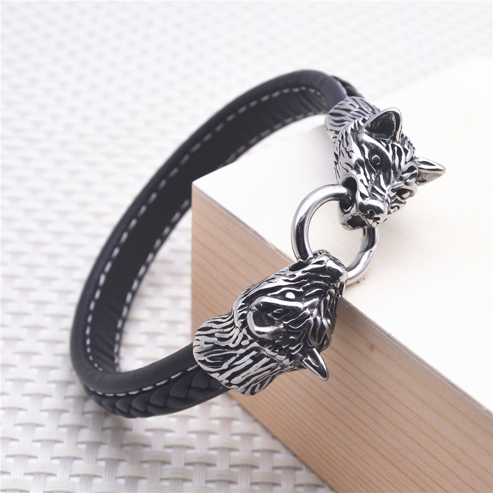 Black leather cuff bracelet