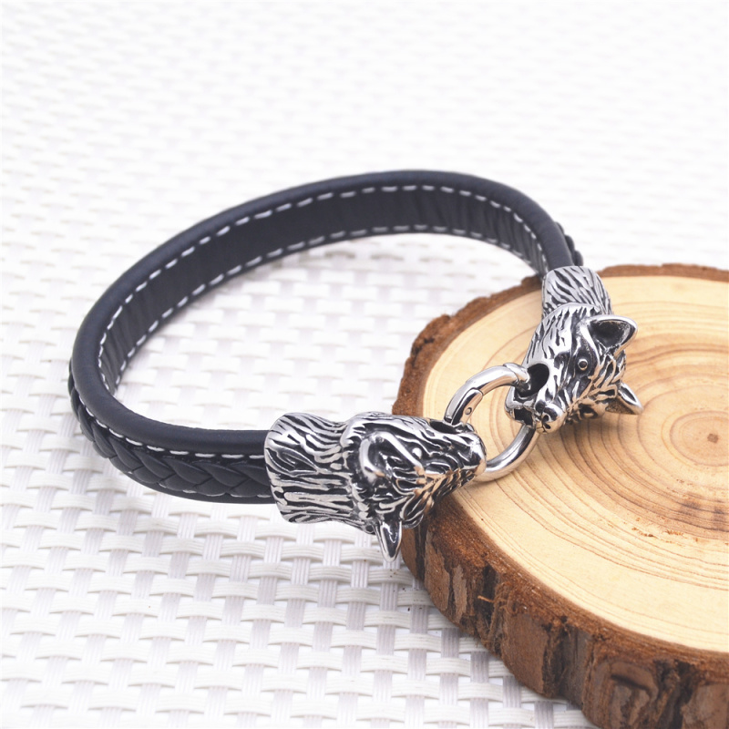 Black leather cuff bracelet