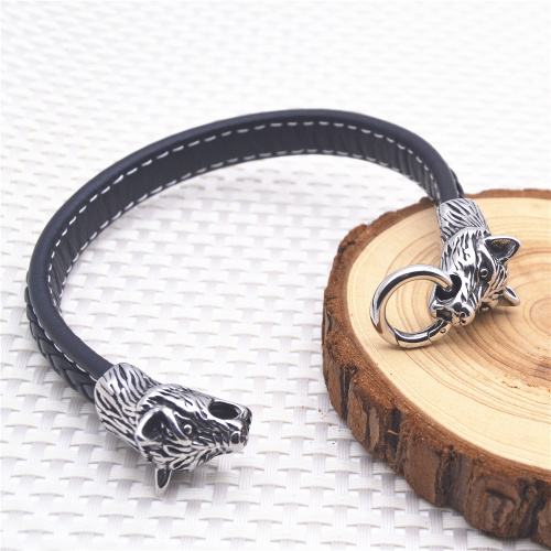 Black leather cuff bracelet