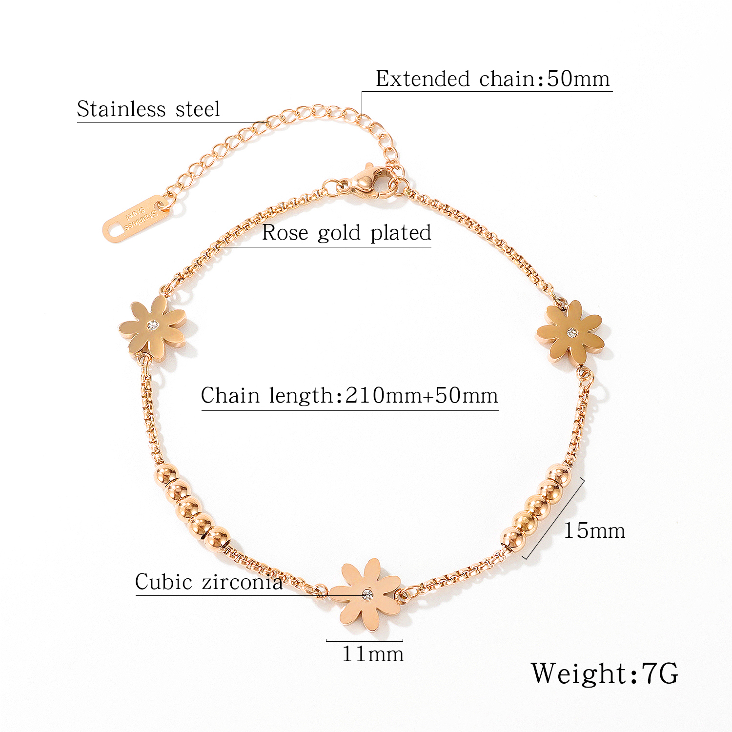 Stainless Gold Steel Flower Anklet