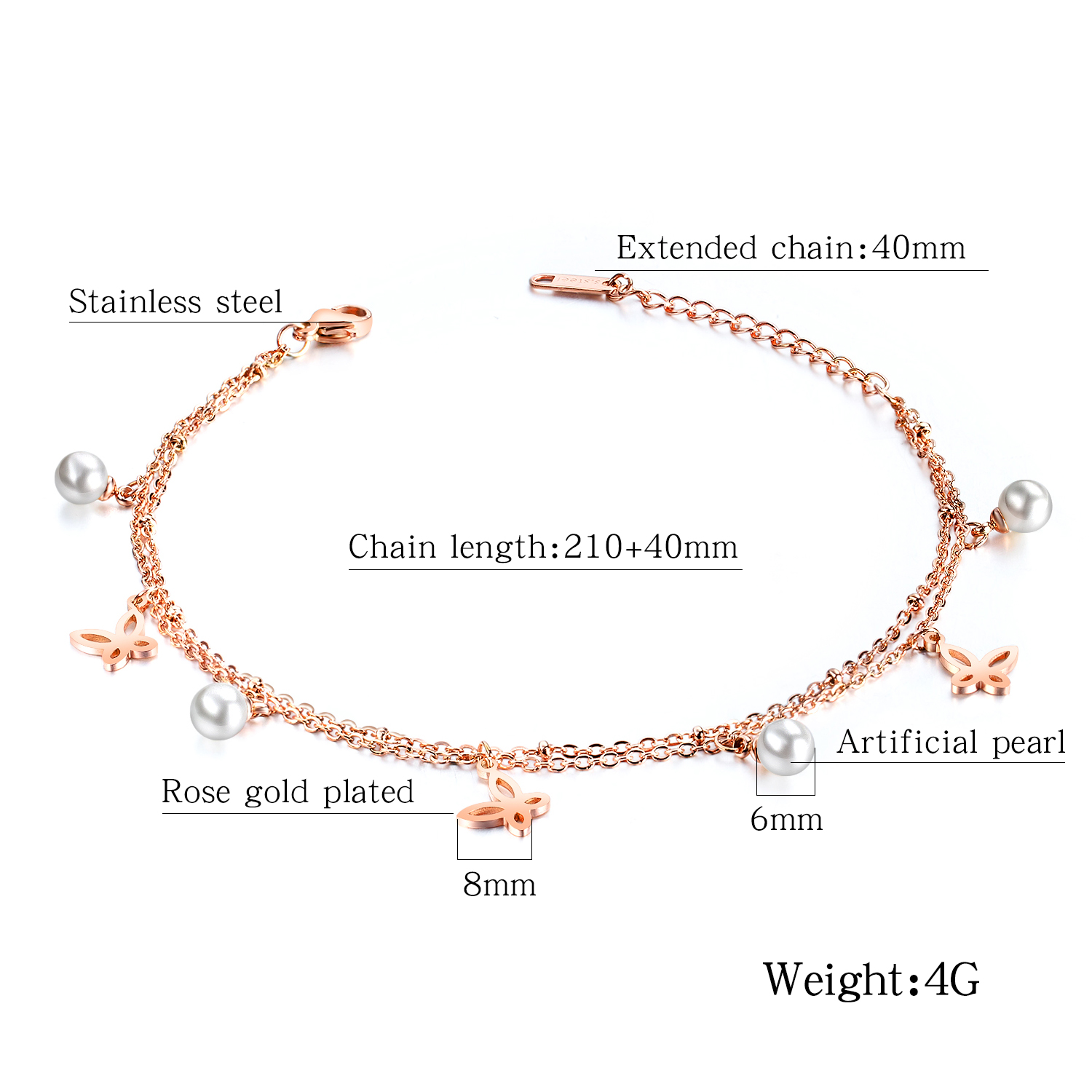 Butterfly Pearl Fashion Charm Anklet
