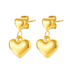 Gold Love Heart Stud Earrings