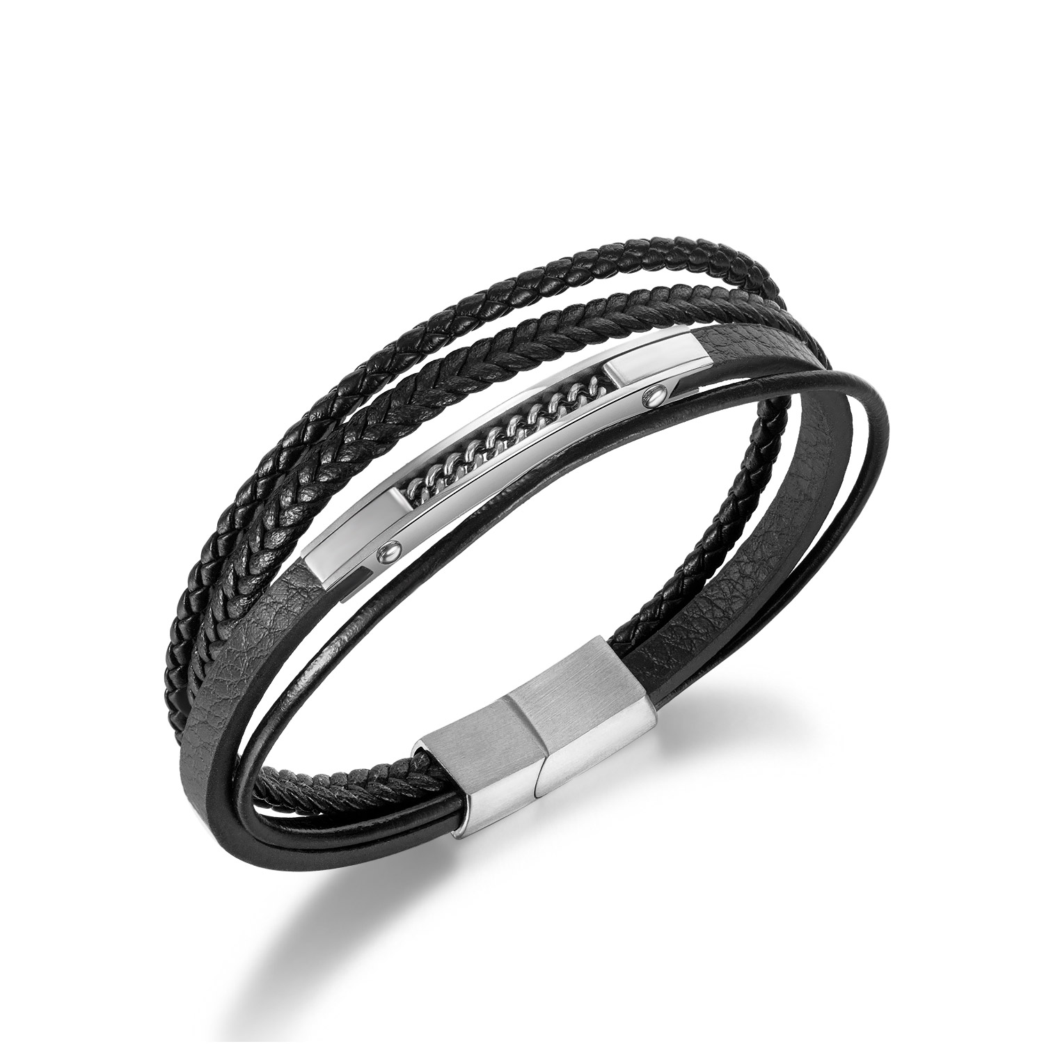 Mens Leather Stainless Steel Bracelets