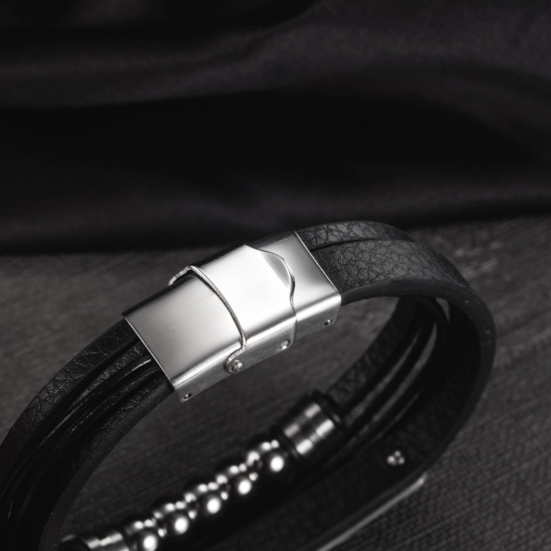 Mens Leather Bracelet Stainless Steel