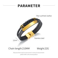 Mens Leather Bracelet Stainless Steel