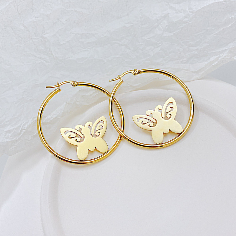 Gold Butterfly Staning Earring