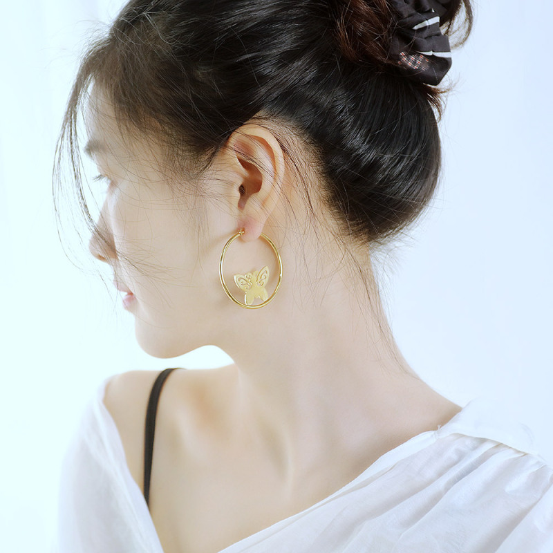 Gold Butterfly Staning Earring