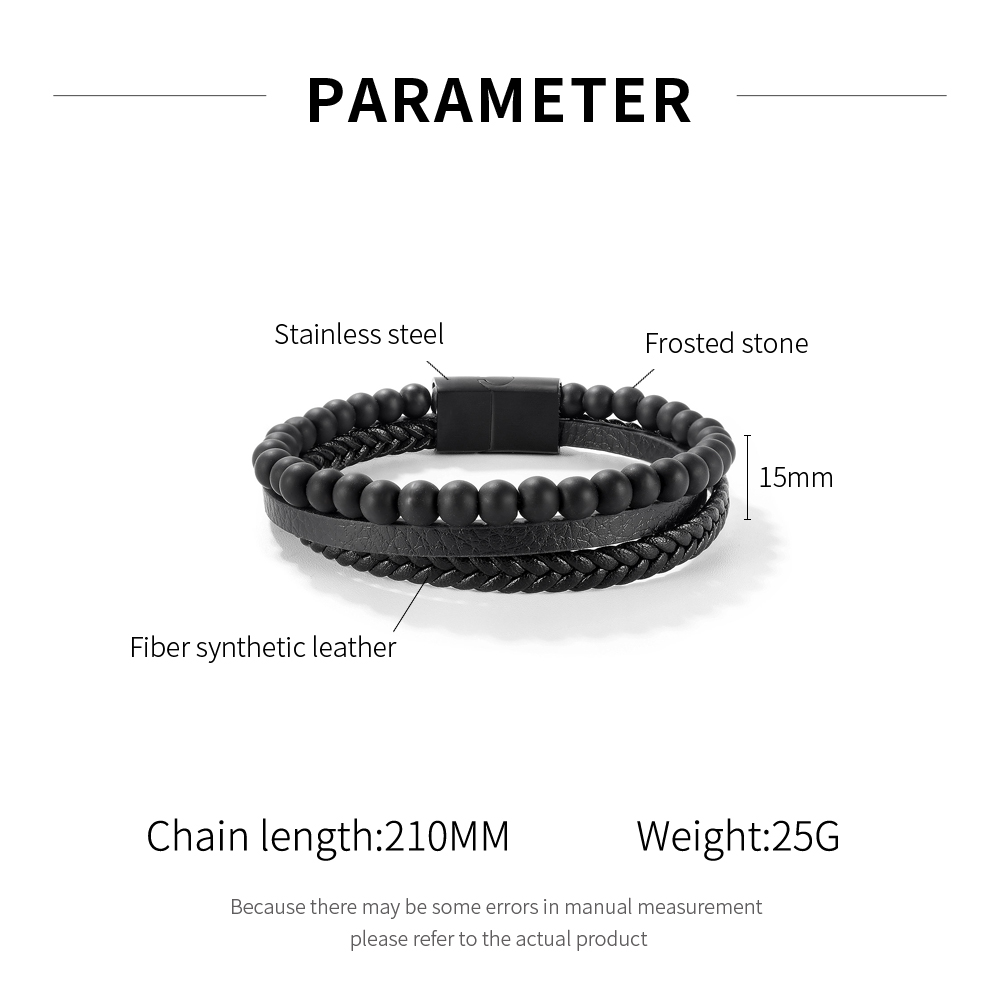 Engraved Bracelet For Men In Stainless Steel And Black Leather