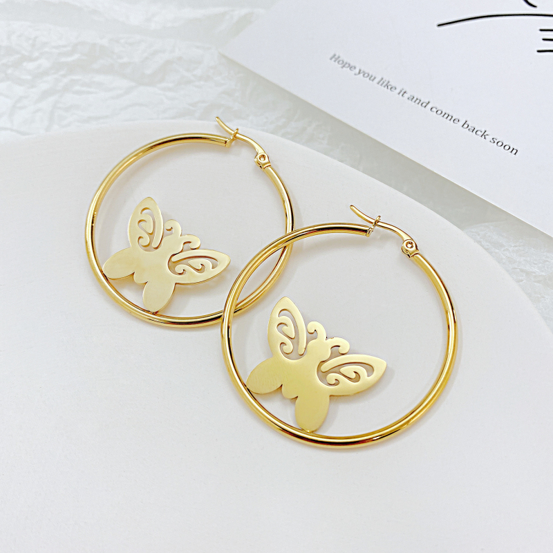 Gold Butterfly Staning Earring