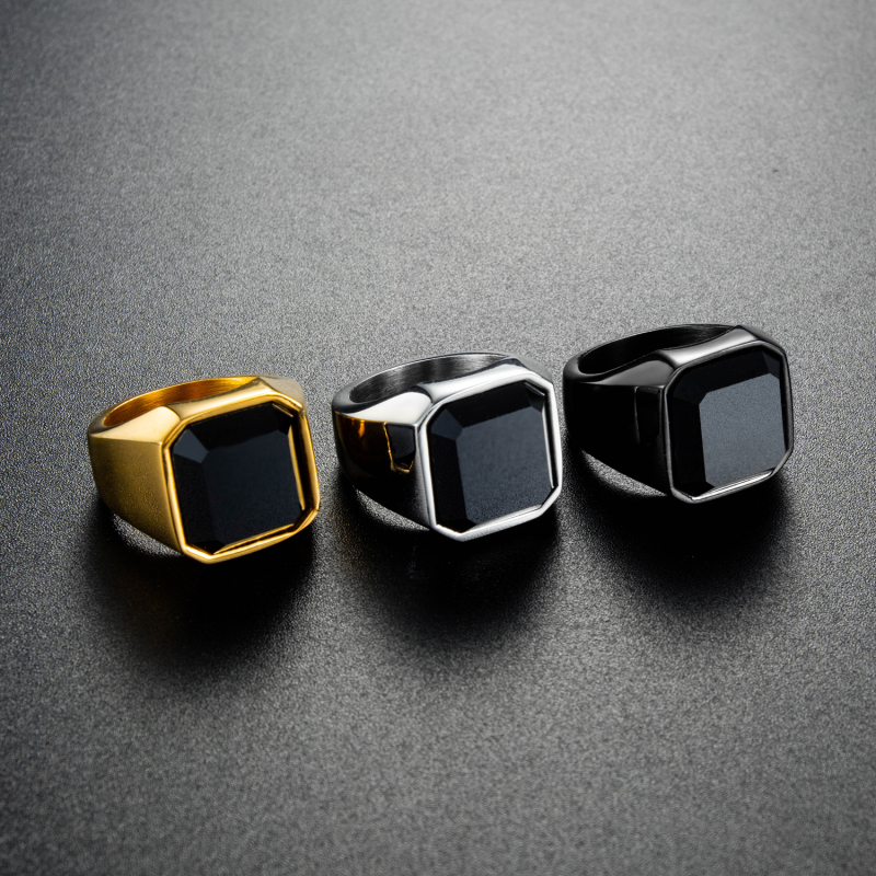Black Stone Stainless Steel Ring