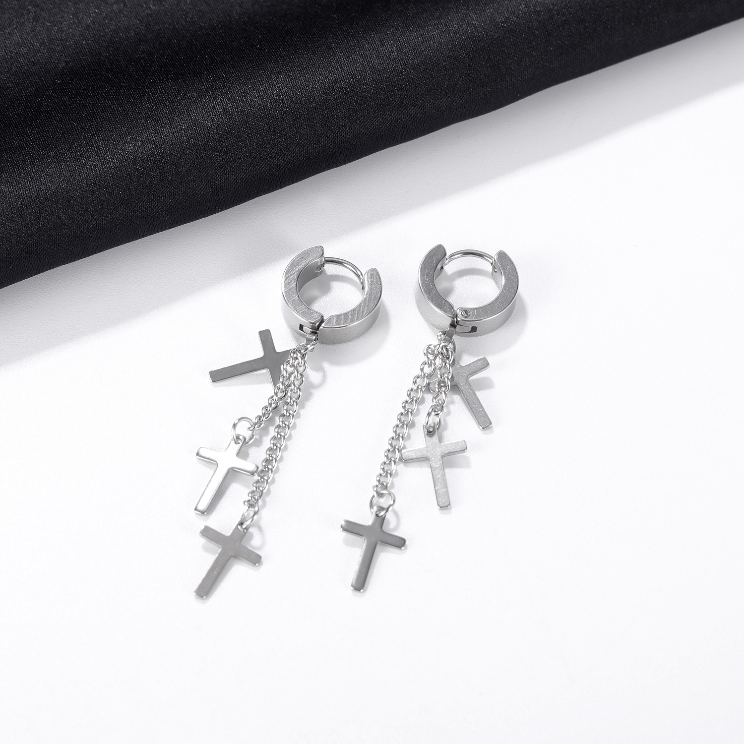 Stainless Steel Cross Chain Earrings