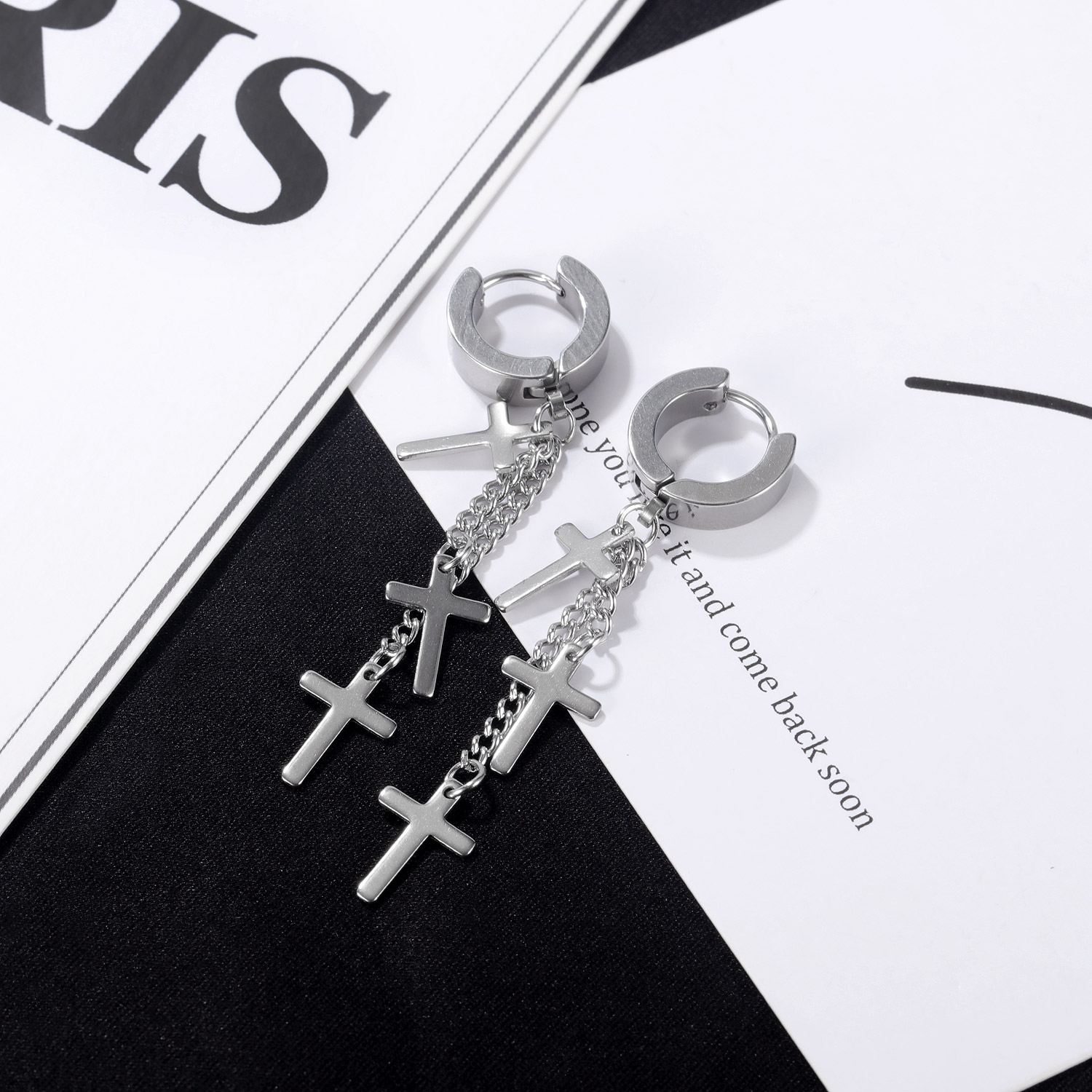 Stainless Steel Cross Chain Earrings