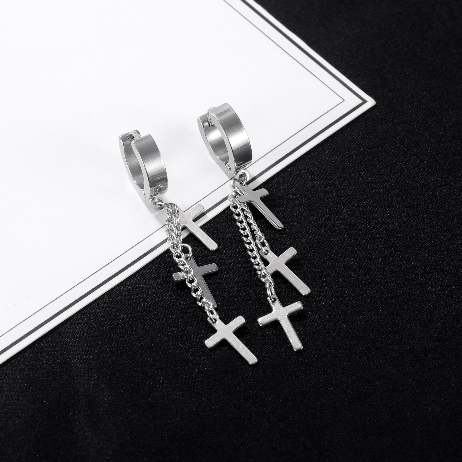 Stainless Steel Cross Chain Earrings