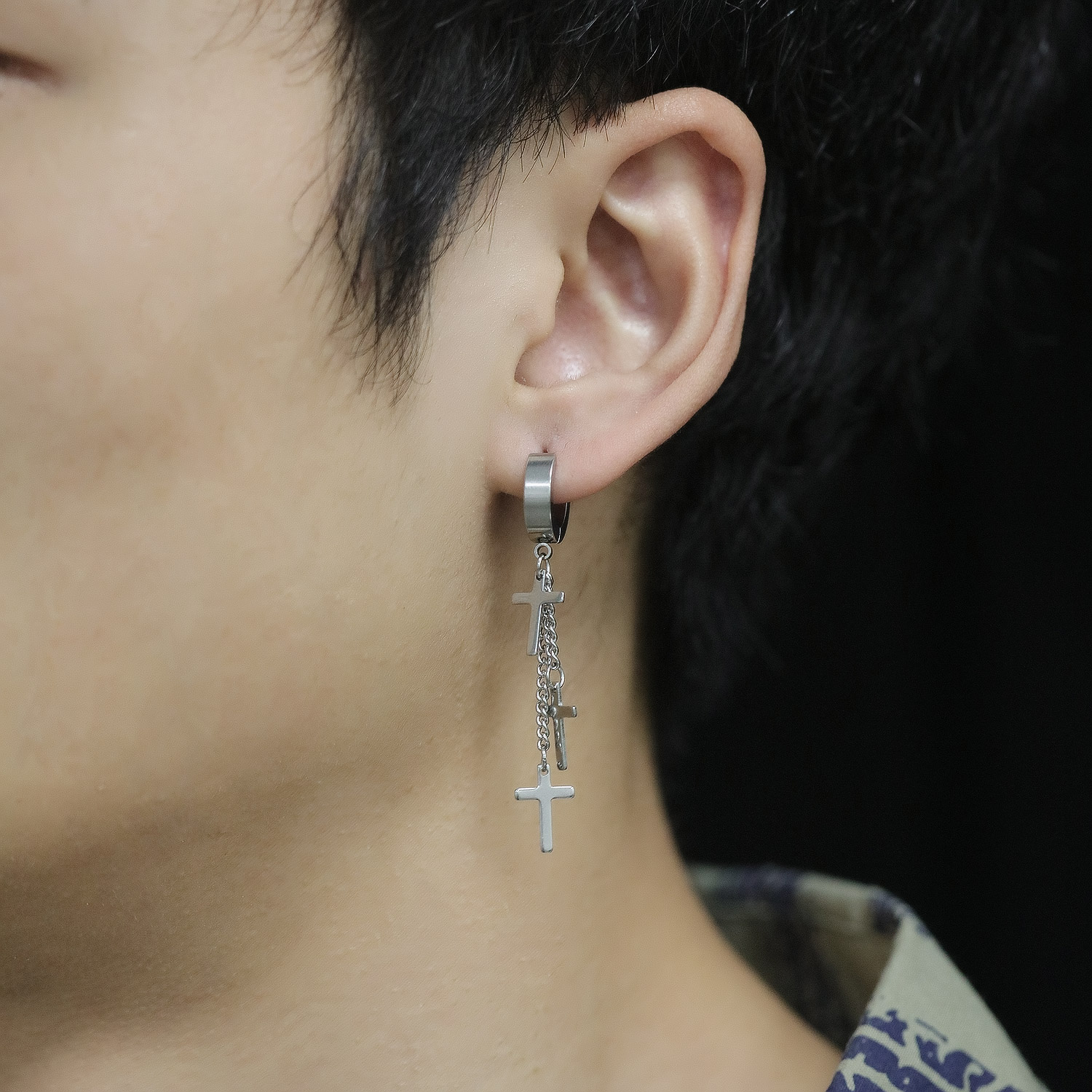 Stainless Steel Cross Chain Earrings