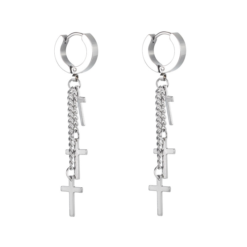 Stainless Steel Cross Chain Earrings