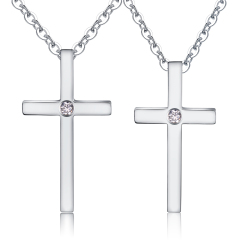 Stainless Steel Cross Necklace with Diamonds