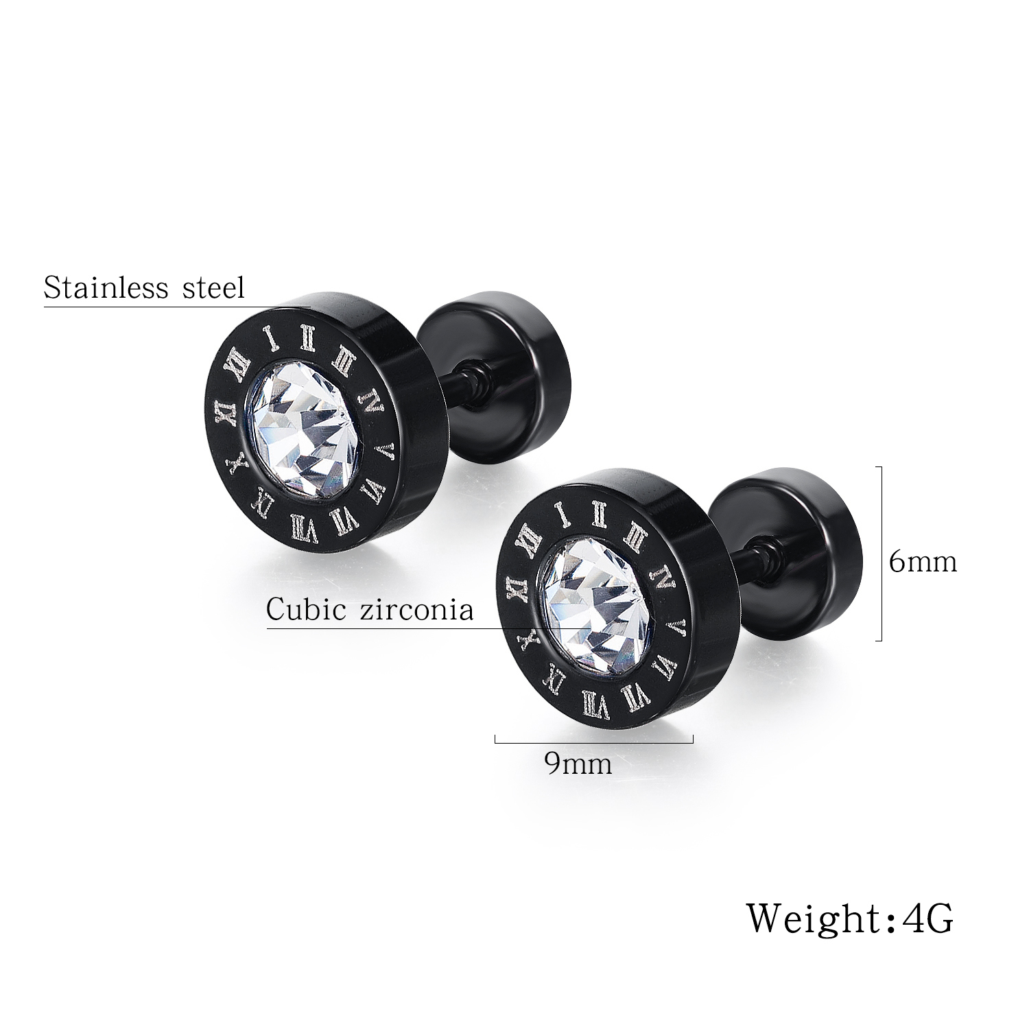 Fashion Diamond Black Stud Earrings