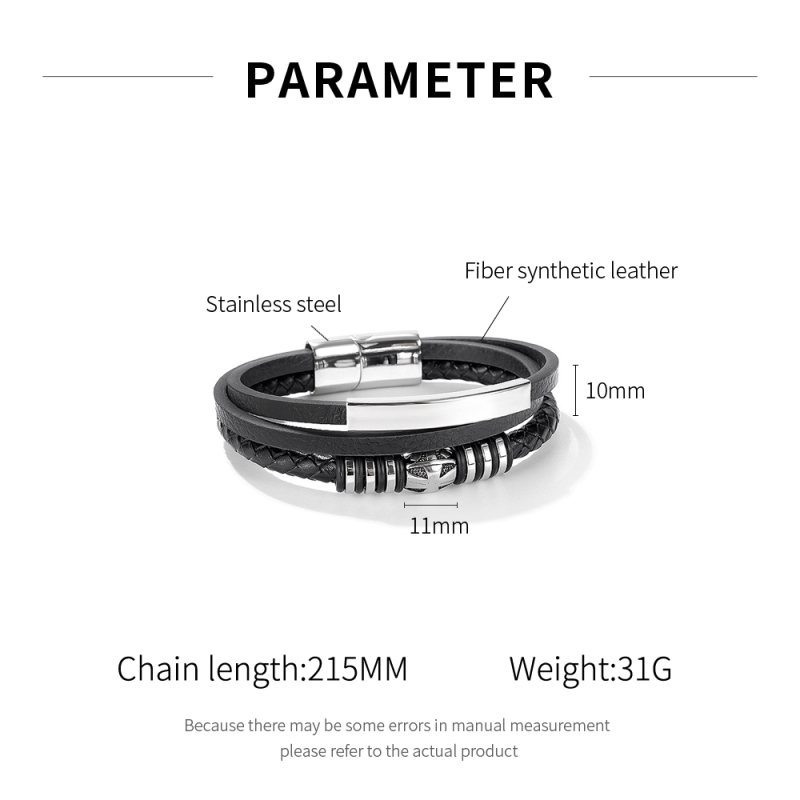 Mens Leather Stainless Steel Bracelets