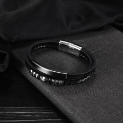 Mens Leather Stainless Steel Bracelets