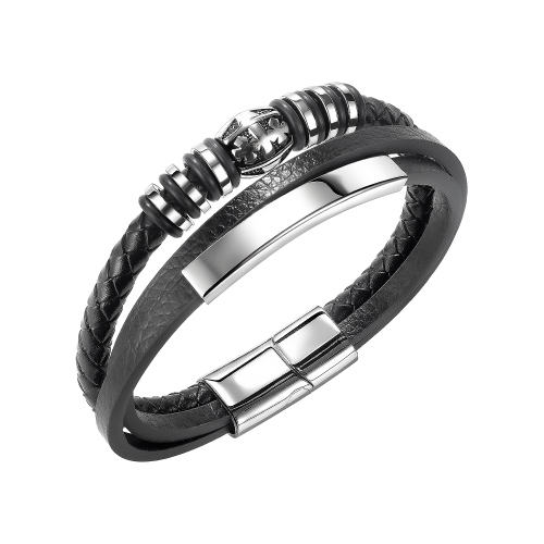 Mens Leather Stainless Steel Bracelets