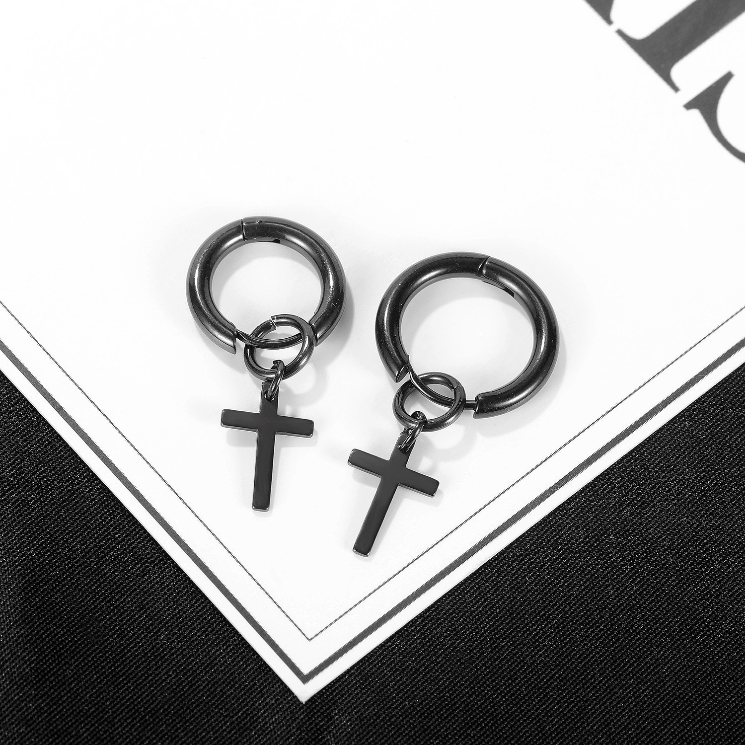 Cross Black Sliver Drop Earrings Fashion Jewelry