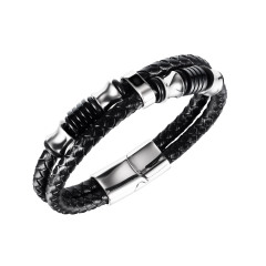 Mens Leather Steel Bracelet