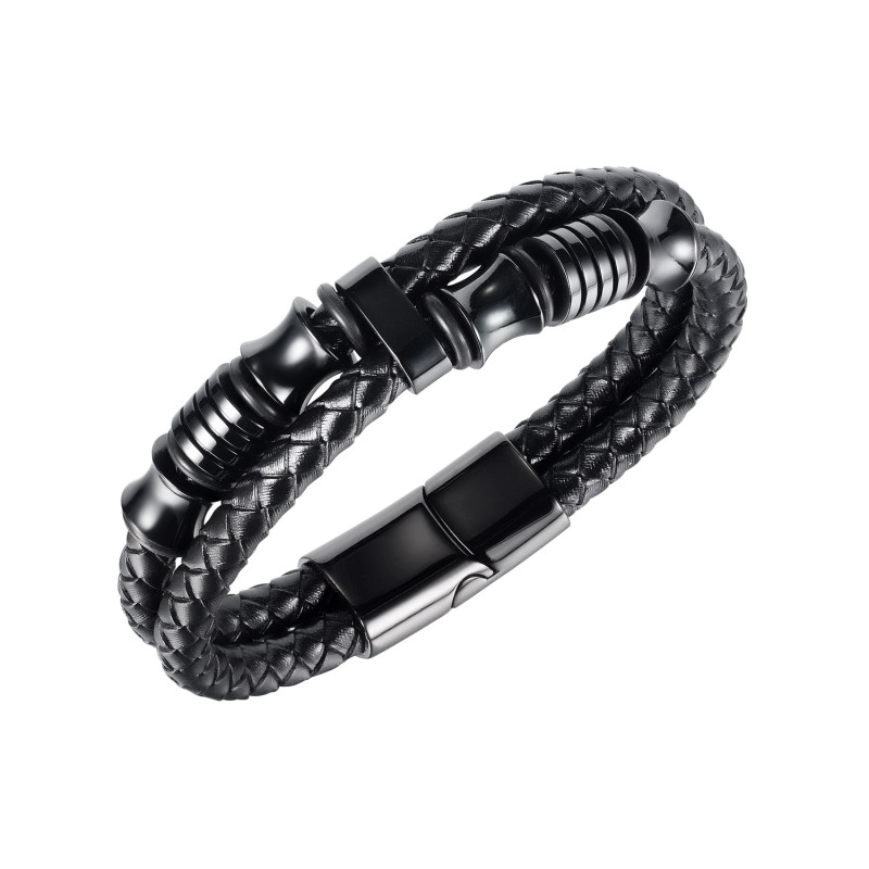 Mens Leather Steel Bracelet