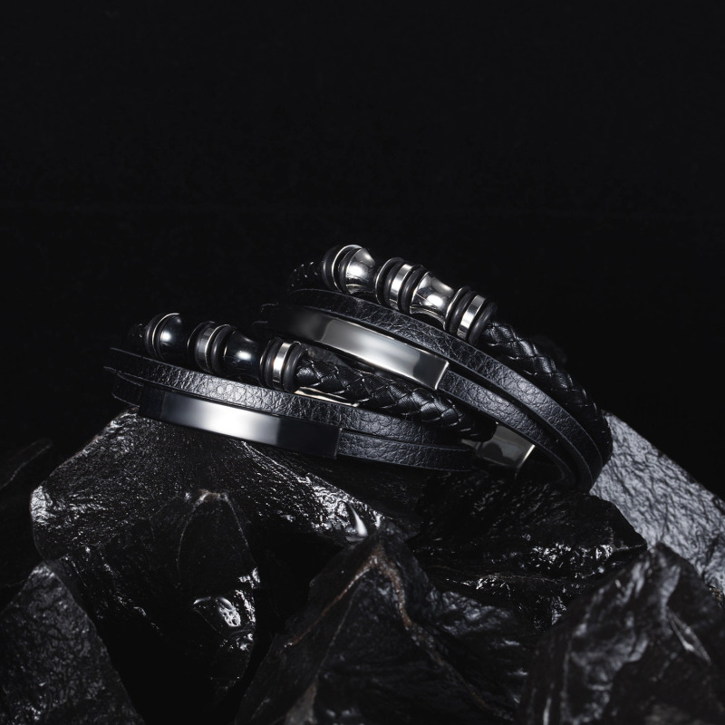 Leather And Metal Bracelets For Men