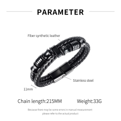 Mens Leather Steel Bracelet
