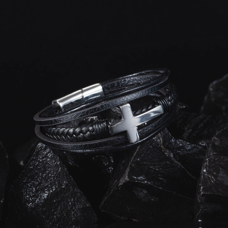 Revere Men's Stainless Steel Leather Bracelet